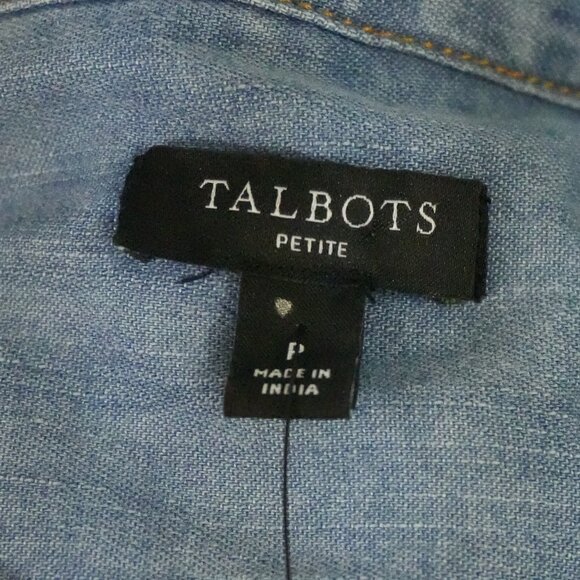 NWT 100% cotton Talbots Petite Small Blue Jean Shirt ¾ Length with Collar - Picture 4 of 7